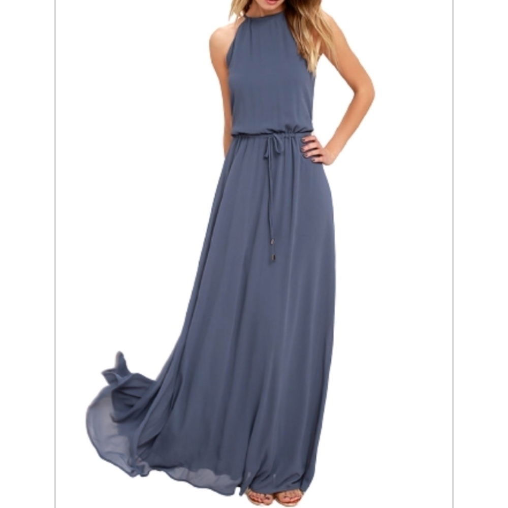 Lulu's  BE MELLOW DENIM BLUE MAXI DRESS
